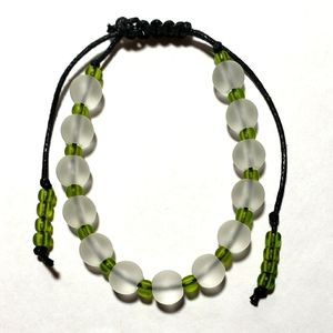 Frosted White Glass With Lime Green Bracelet